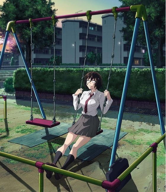 Akira Asai playing at swings set